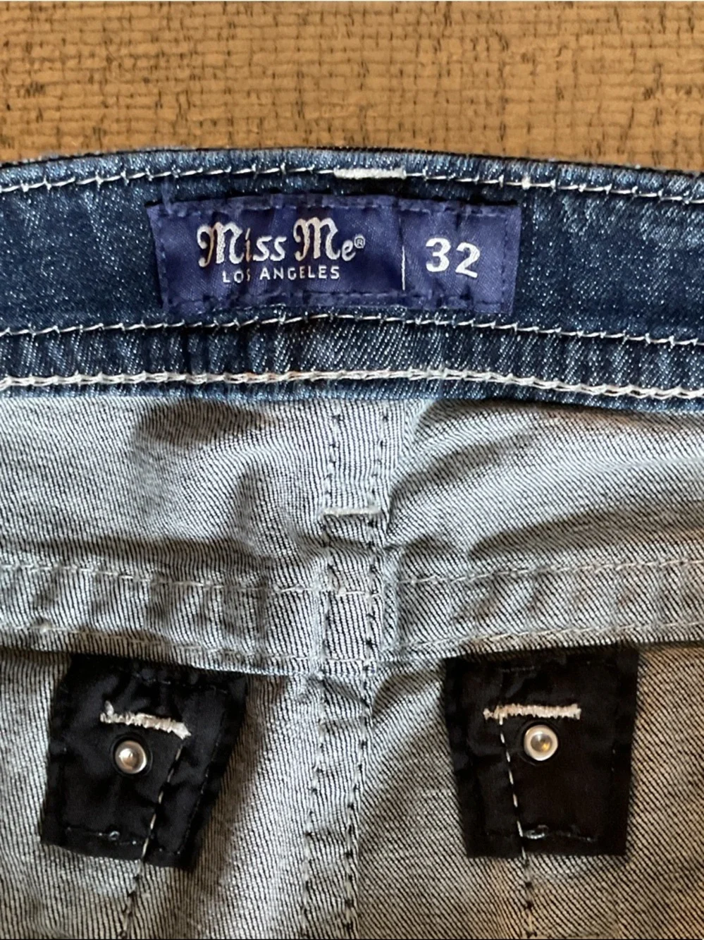 Miss Me Ankle Skinny Embellished USA Red White Blue Bling Jeans 32 Patriotic - Picture 6 of 13